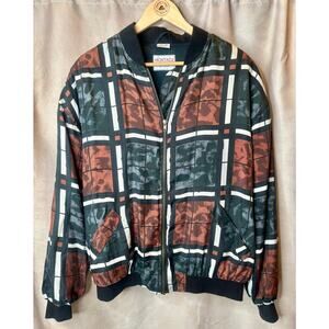 Vtg 90s Montage Pour Homme Silk Bomber Jacket Abstract Print M